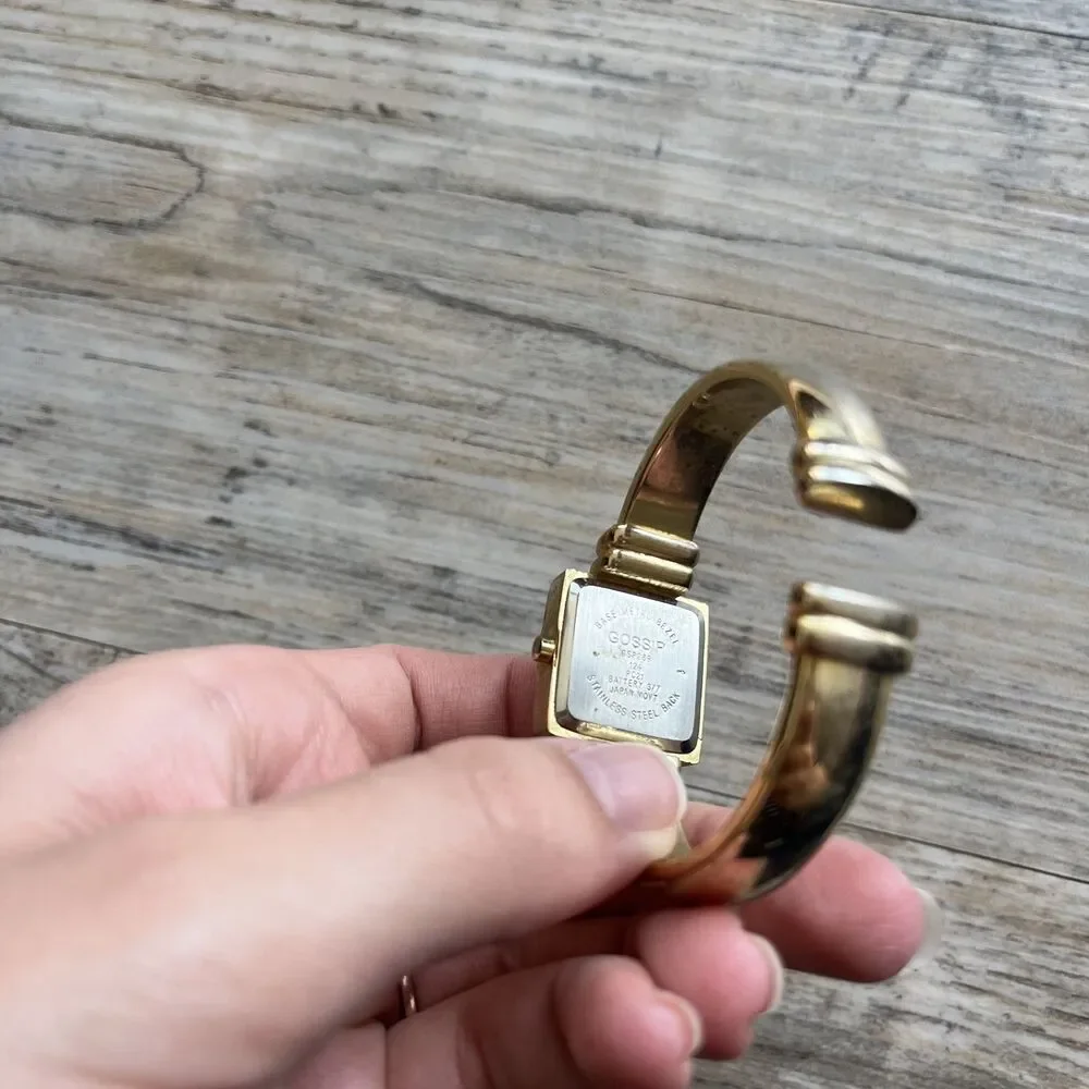 Gossip Vintage Watch Gold White Face Hinge Cuff Square Antique